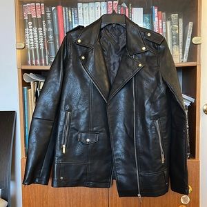 Faux leather Loose long Motorcycle jacket